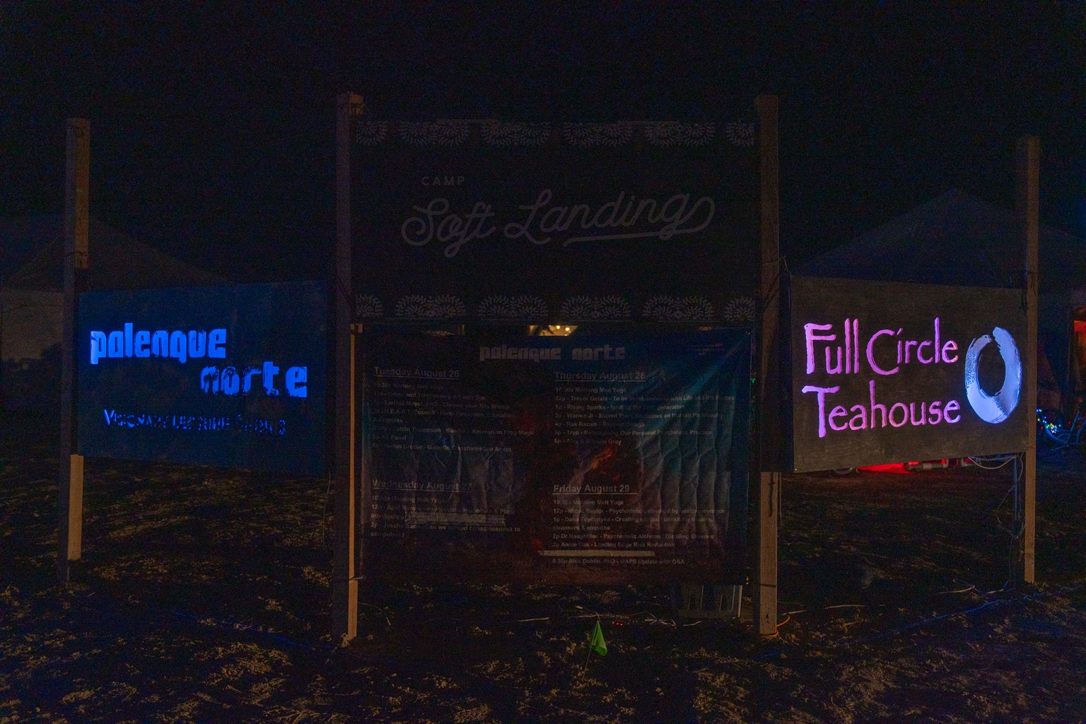 Palenque Norte and Camp Soft Landing at night